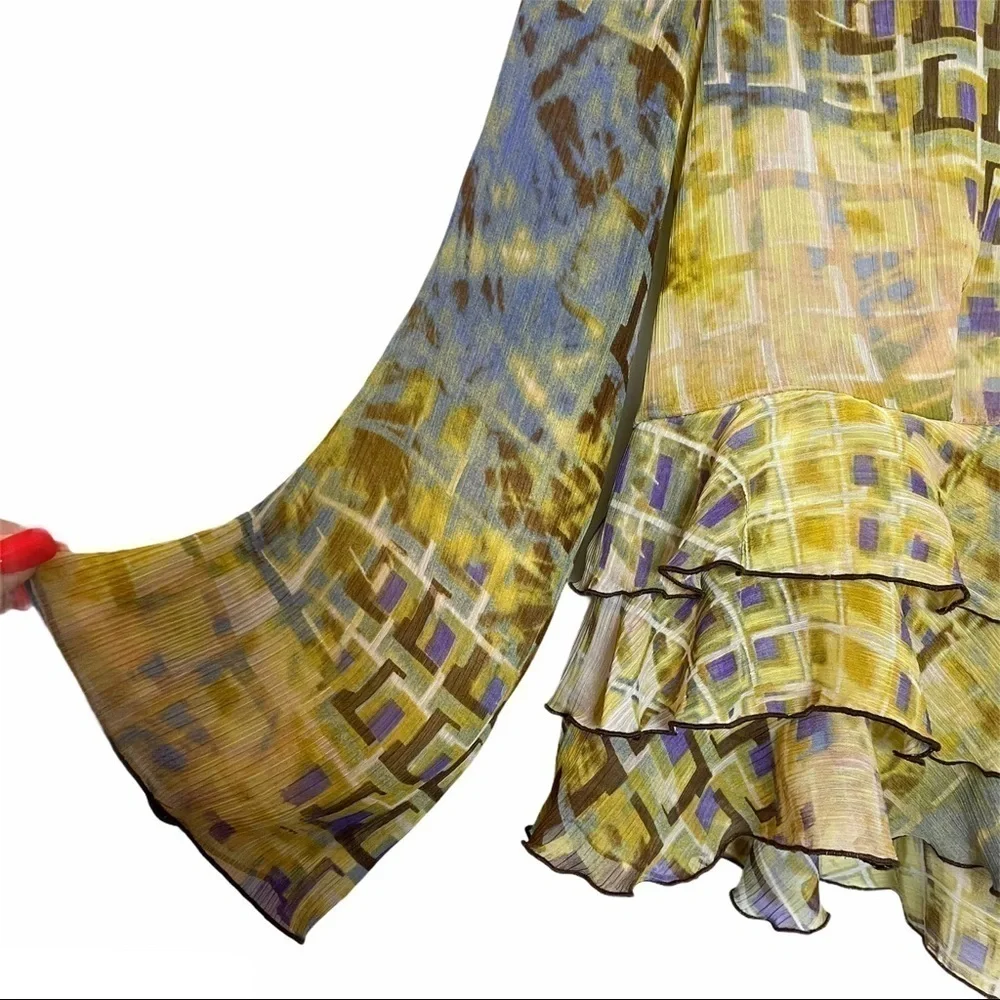 Simonton Says Watercolor Design Sheer Open Front Single Tie Front Cardigan - Picture 3 of 9